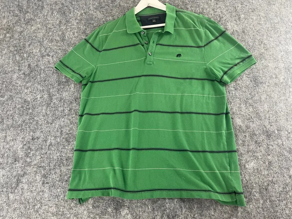 Banana Republic Polo Shirt Mens Extra Large Striped Green Logo Short Sleeve N248